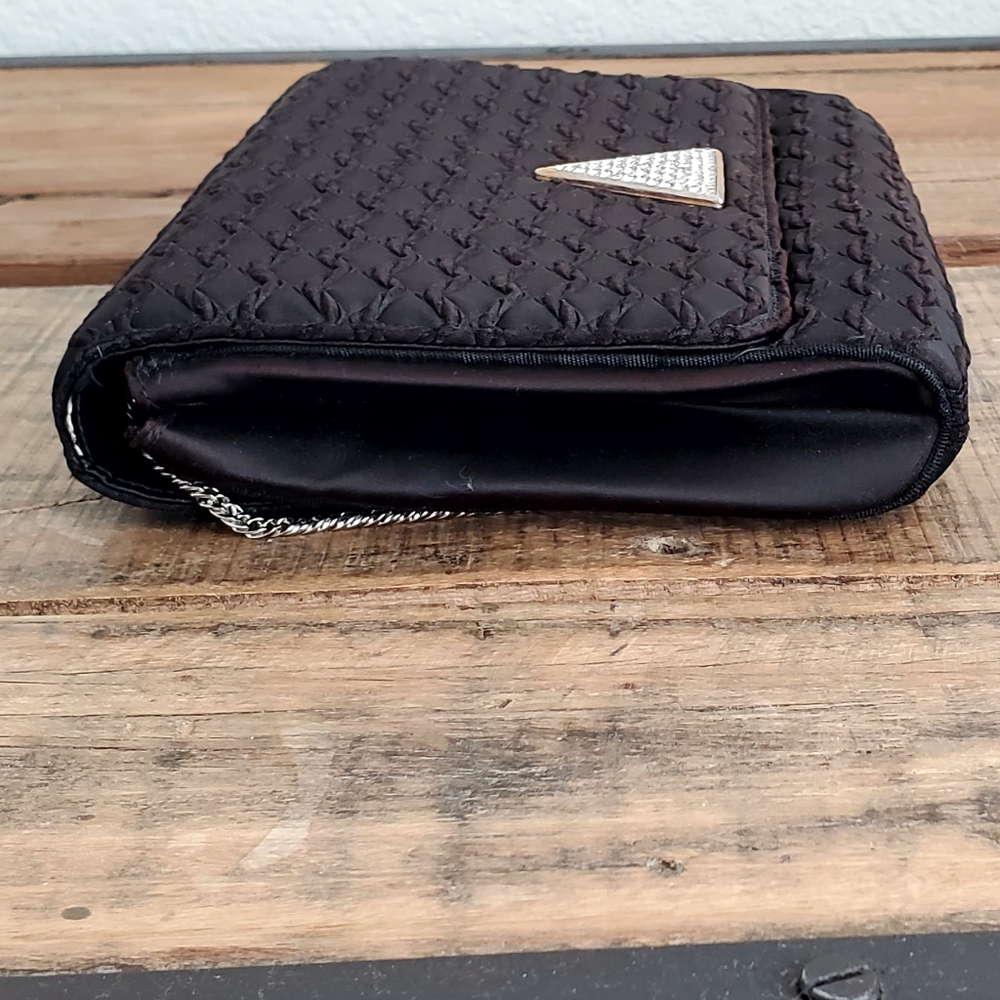 Miss Lewis Vtg Art Deco Black Satin/Textured, Diamond Embellishment Handbag EUC - Picture 11 of 16